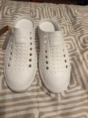 Native White Slip-On Perforated Clog Mule